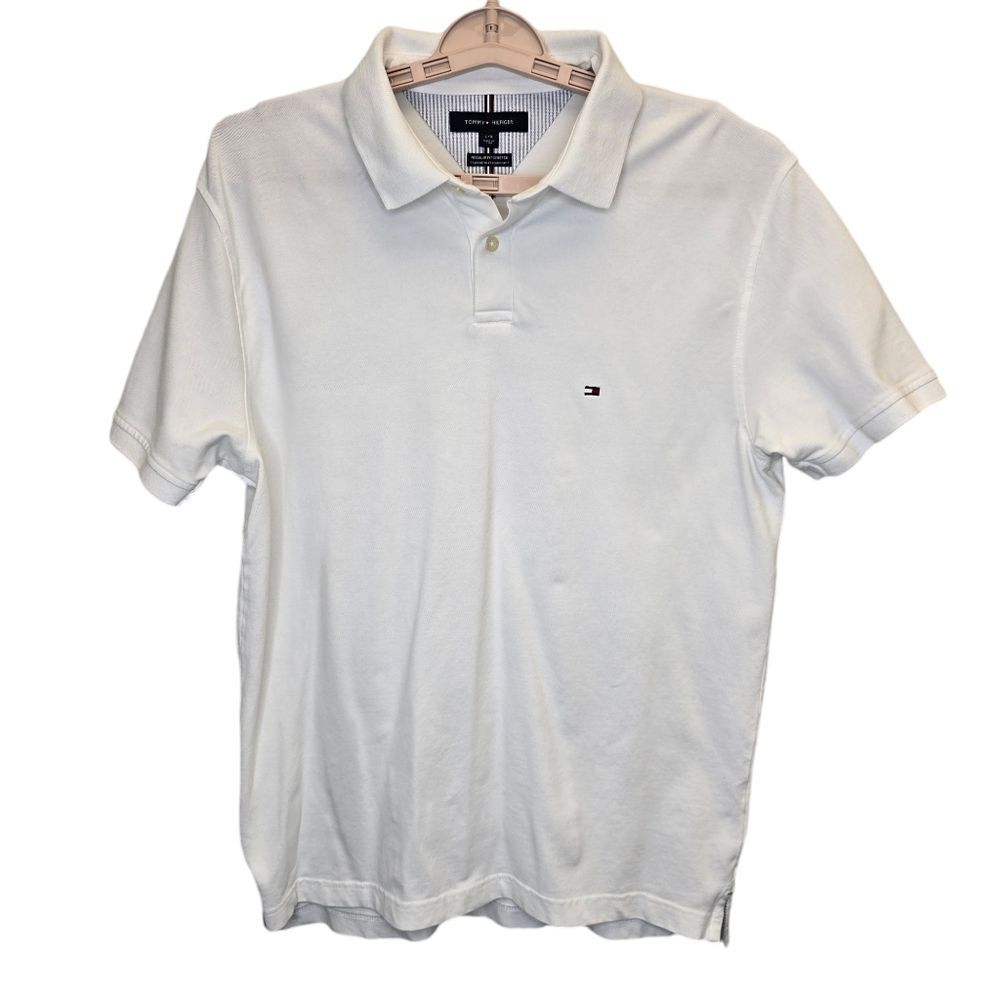 Tommy Hilfiger Men's L White Polo Short Sleeve Shirt Regular Fit Stretch